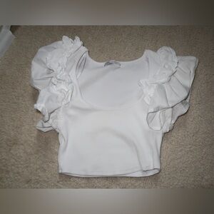 Zara White Ruffled Crop Top